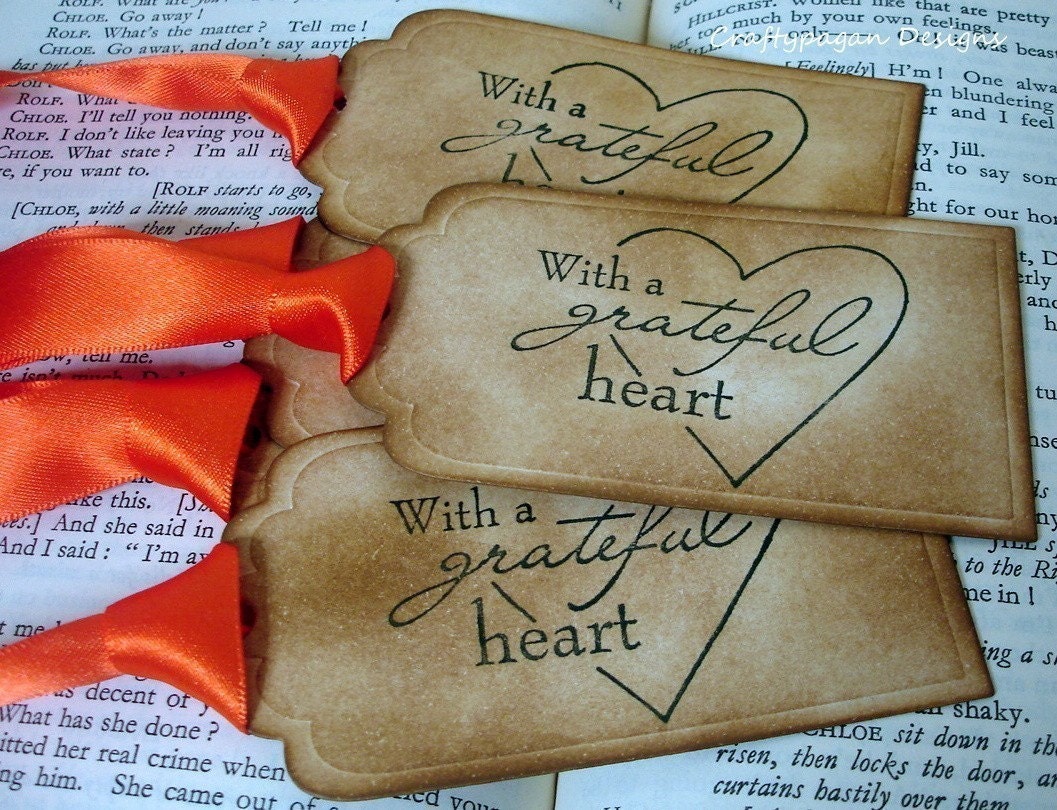 With a Grateful Heart- Gift Tags-SET of 6-Ribbon Choices Available
