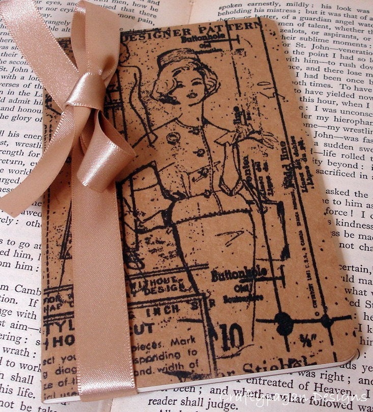 Fashion Pocketbook-Vintage Style Altered Moleskine Kraft Notebook-Perfect for Gifts and Favors