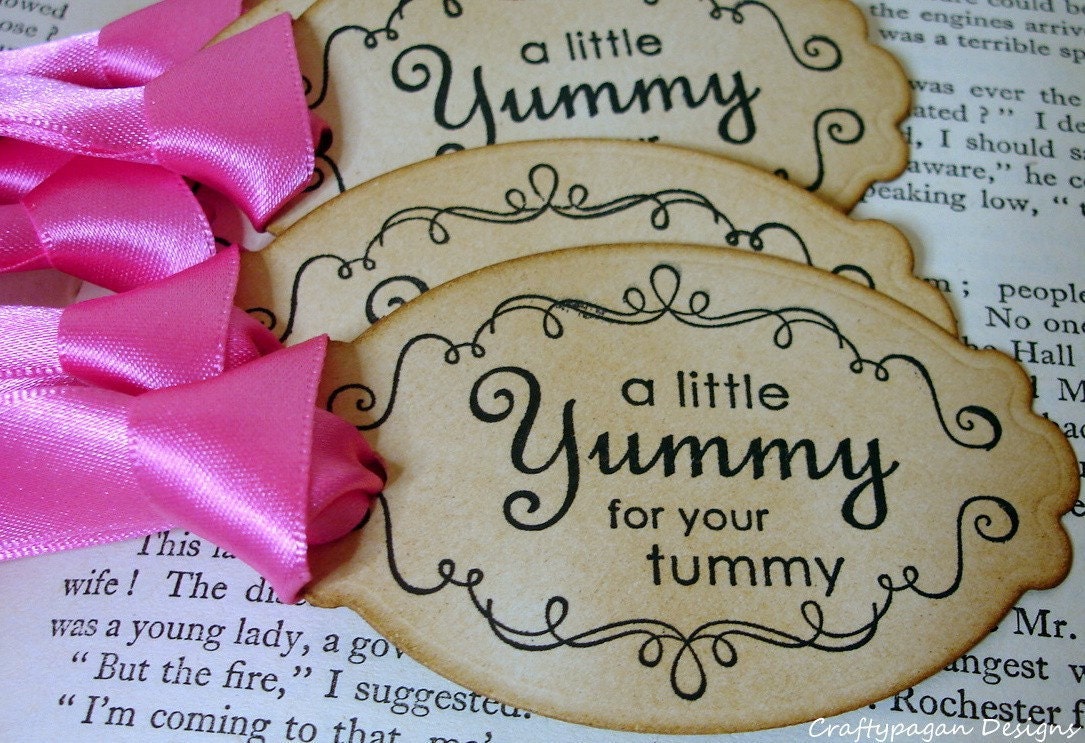 A Little Yummy For Your Tummy-Vintage Handmade Luxury Gift Tags/Labels Perfect for Candy Bars-SET of 6-Ribbon Choices Available
