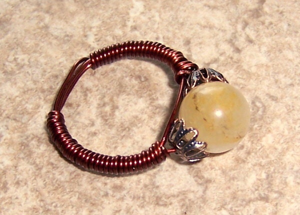 SALE Citrine Crystal Ball Wire Wrapped Ring