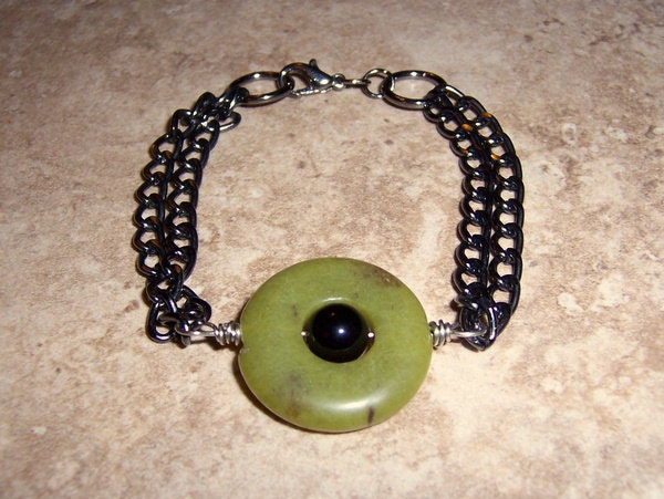SALE Mod Olive Donut Bracelet in Double Gunmetal Chain