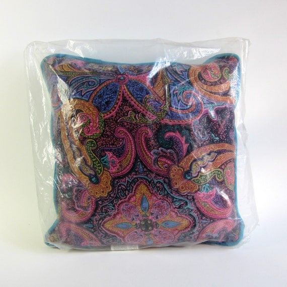 Jewel Tone Paisley Decorative Pillow 60s / Vintage by AttysVintage