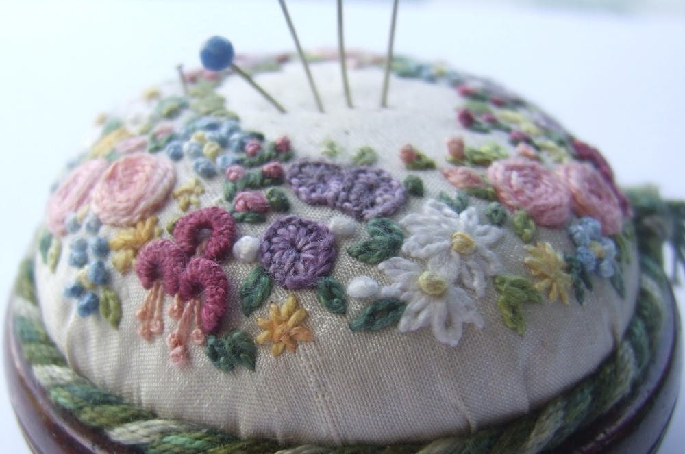 Miniature Wreath of Flowers - pincushion kit on silk