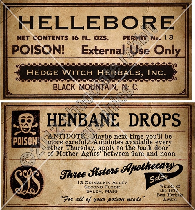 Vintage Poison Apothecary Halloween Witch Potion Label Instant Digital Download Collage Sheet Various Poisons