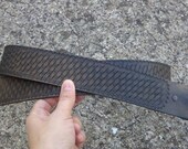 SALE Handtooled Antique Brown Basketweave Leather Belt - size small to medium