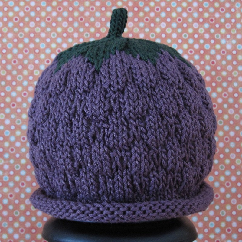 Raspberry Baby Hat   handknit raspberry cotton baby hat with evergreen stem
