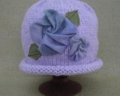 Baby's Purple and Green Spring Roses hand knit hat