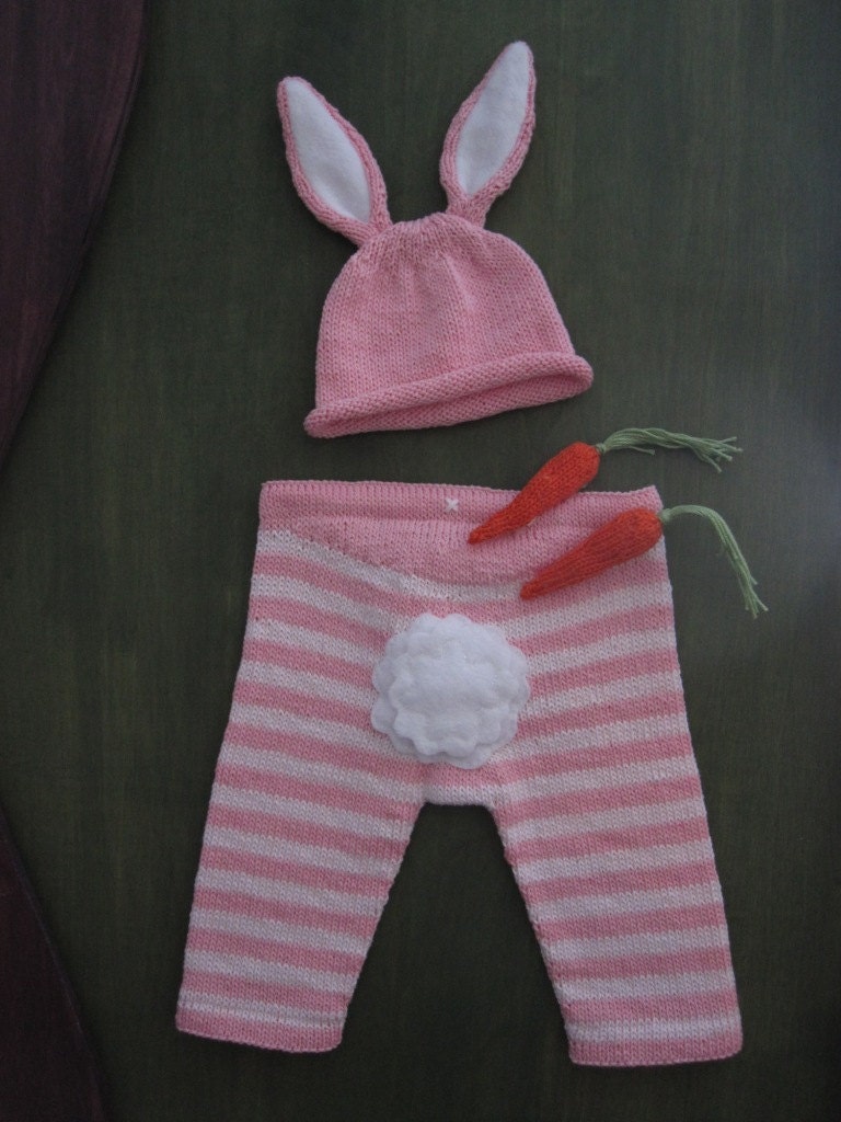 Funky Baby Bunny Britches handknit  baby pants & hat set