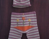 Funky Baby Flower Garden Britches handknit  baby pants & hat set