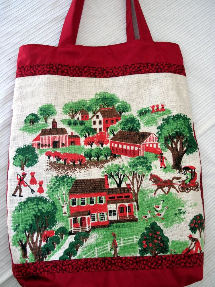 1964 Apple Red Village Market Tote