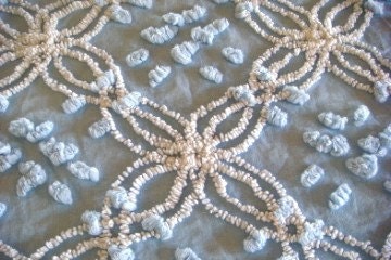 Cabin Craft Blue Vintage Chenille Bedspread Fabric