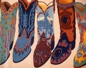 Cowboy Boots Cotton Barkcloth Fabric