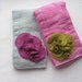 Baby Burpie Set, Burpcloth, Embellished, Hand Dyed Cloth Diaper, Knit Flower Buds, Moss, Grey, Plum, Girl