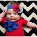 4th July, Baby Girl Bodysuit Headband Set, Red Onesie, Royal Blue Flower Cluster, Newborn To 12 Month, Festive