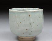 Loose Faceted Satin Celadon Glazed Yunomi Tea Cup with Natural Iron Spots