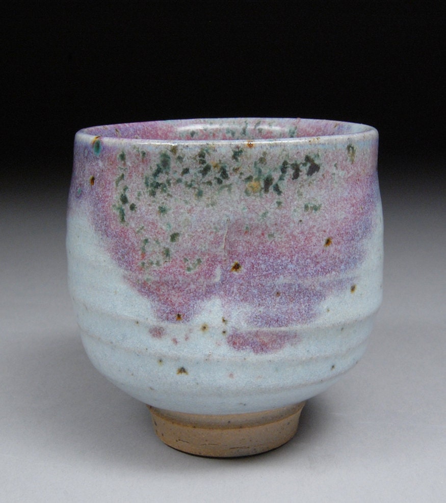 Yunomi Tea Cup glazed with Nuka and Wood Ash with Copper Slightly Altered.