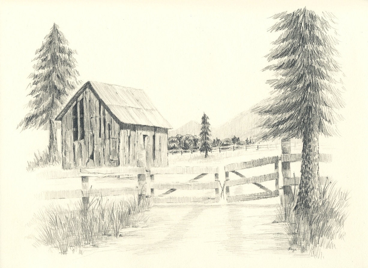 Old Ranch Barn Pencil Drawing 8x10 Print