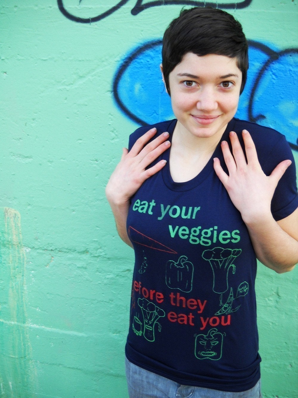 FREE SHIP - Eat Your Veggies Before They Eat You - Womens American Apparel Tee