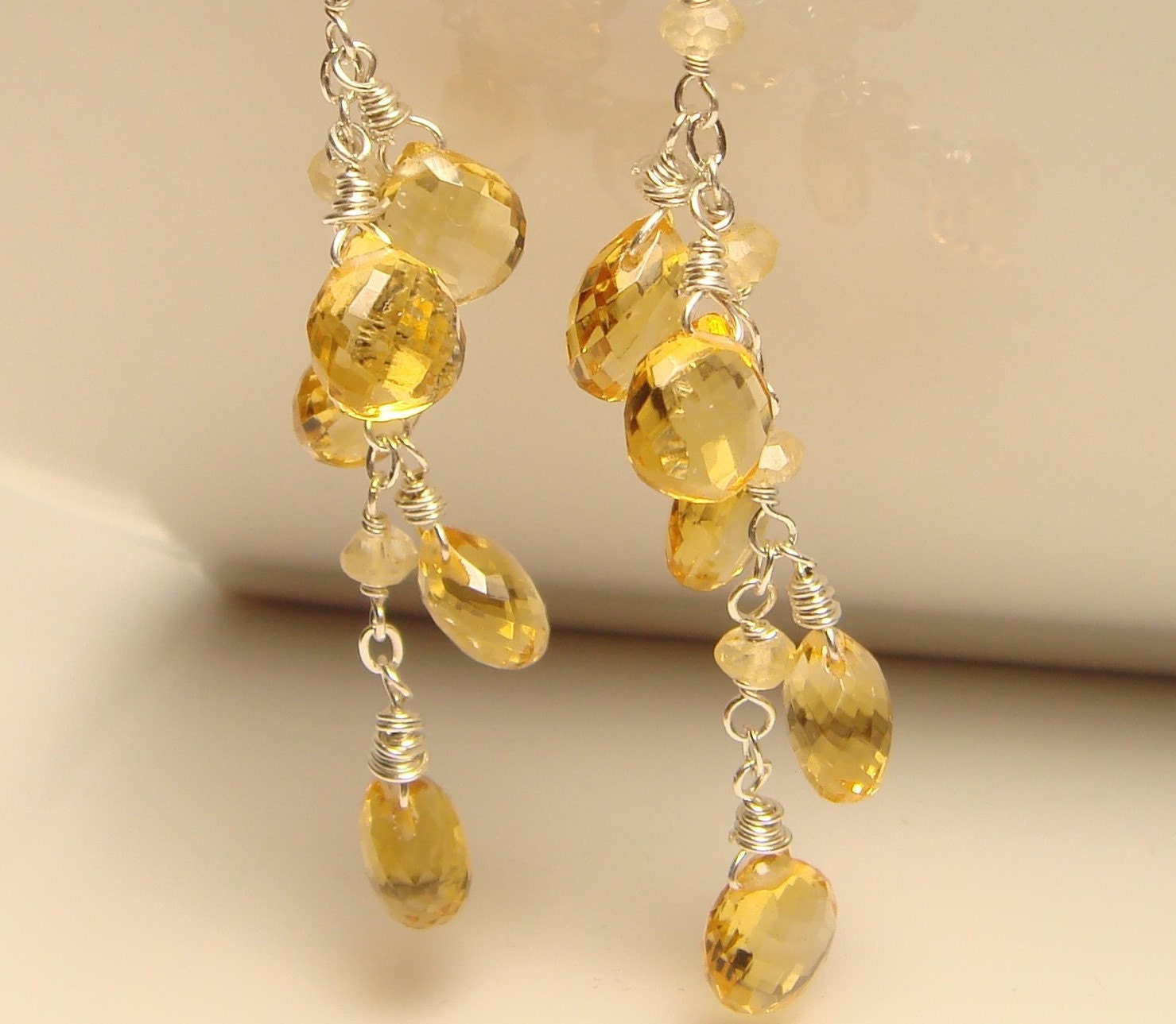 bedazzle grade aaa citrine cascading earrings // november birthstone // bridal jewelry