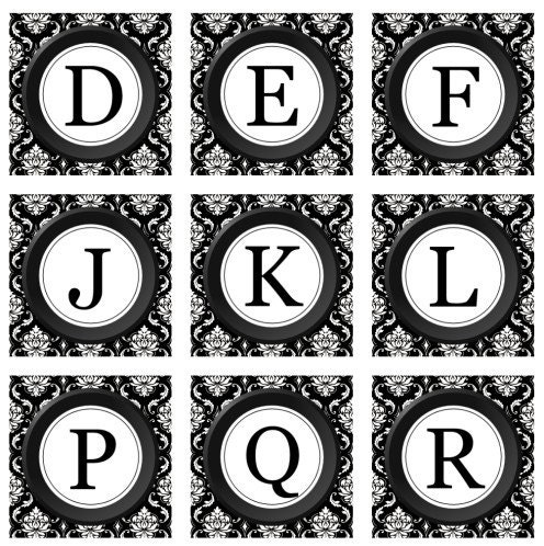 1 inch Antique Damask Typewriter Keys - Digital Collage Sheet - Black and White - Buy 2/Get 1 Free