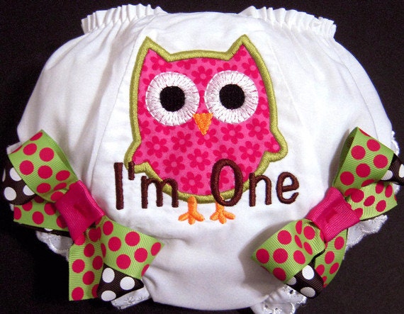 First Birthday Owl Bloomers, Owl, I'm One, Pink and Green, Owl Birthday, Photo Prop