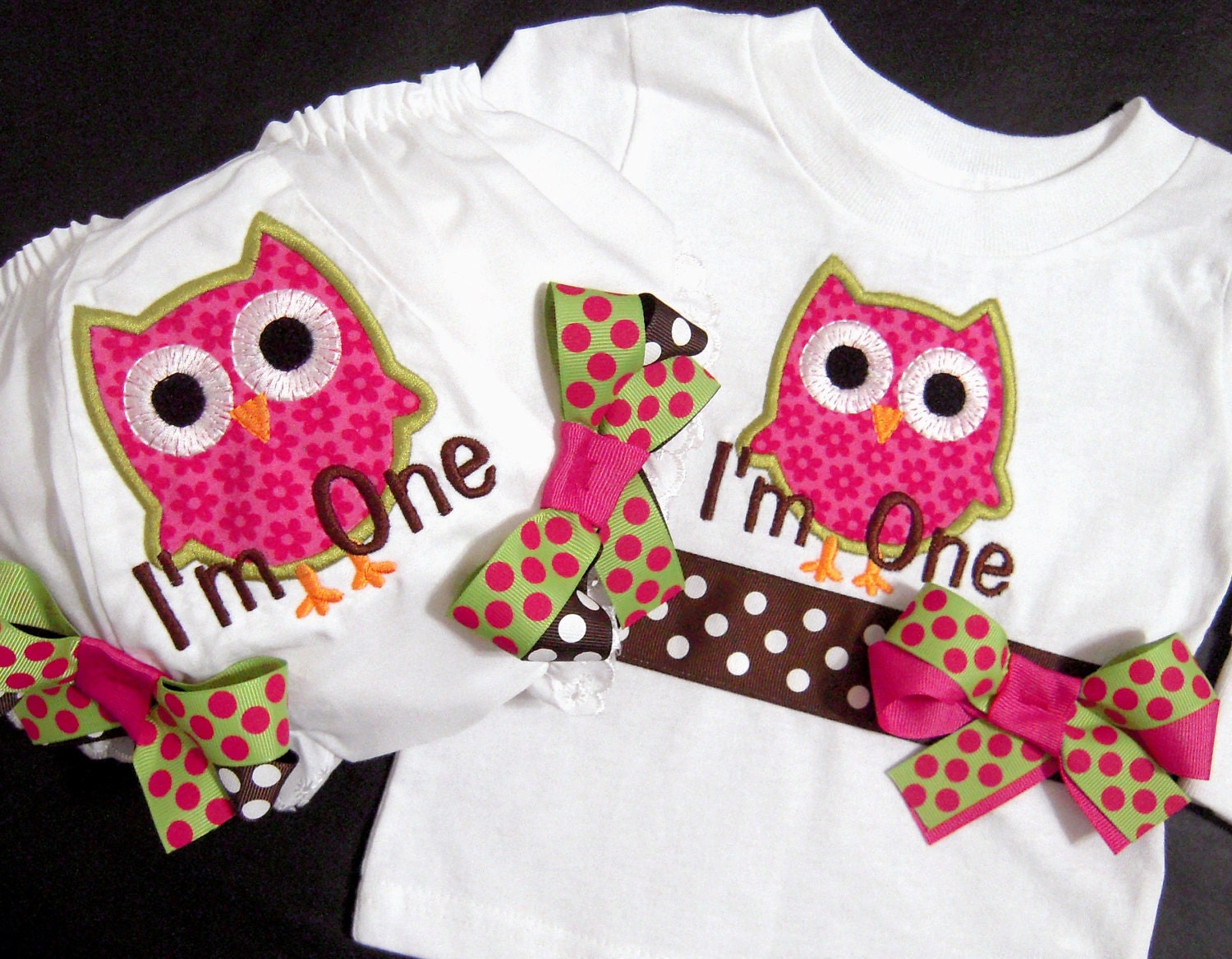 First Birthday Owl Bloomers, Owl, I'm One, Pink and Green, Owl Birthday, Photo Prop