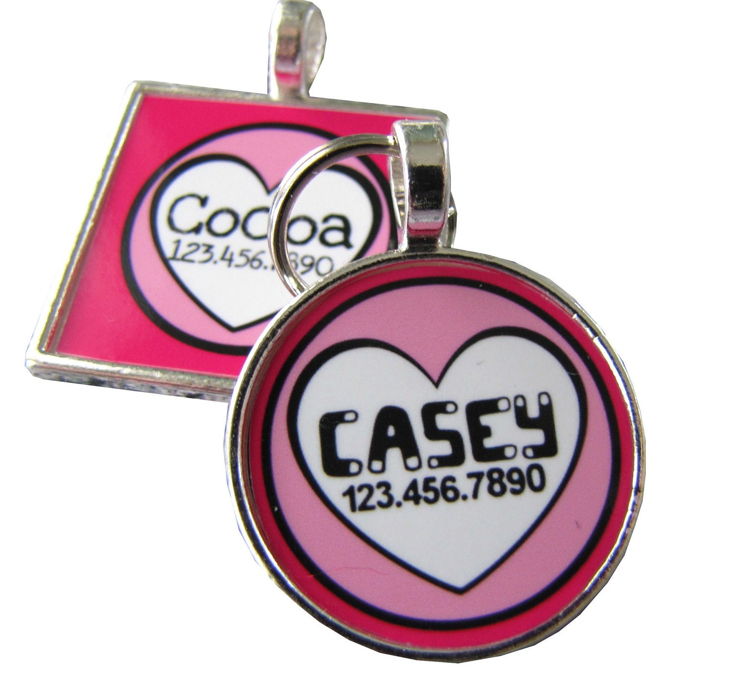 Pink Hearts Silver Custom Pet ID Tag