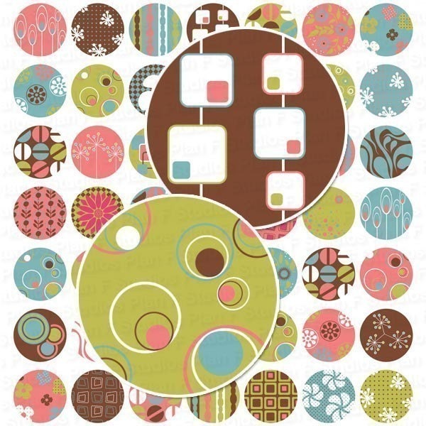 INSTANT DOWNLOAD Modern Chic Digital Collage Sheet - 1 Inch Round Circles