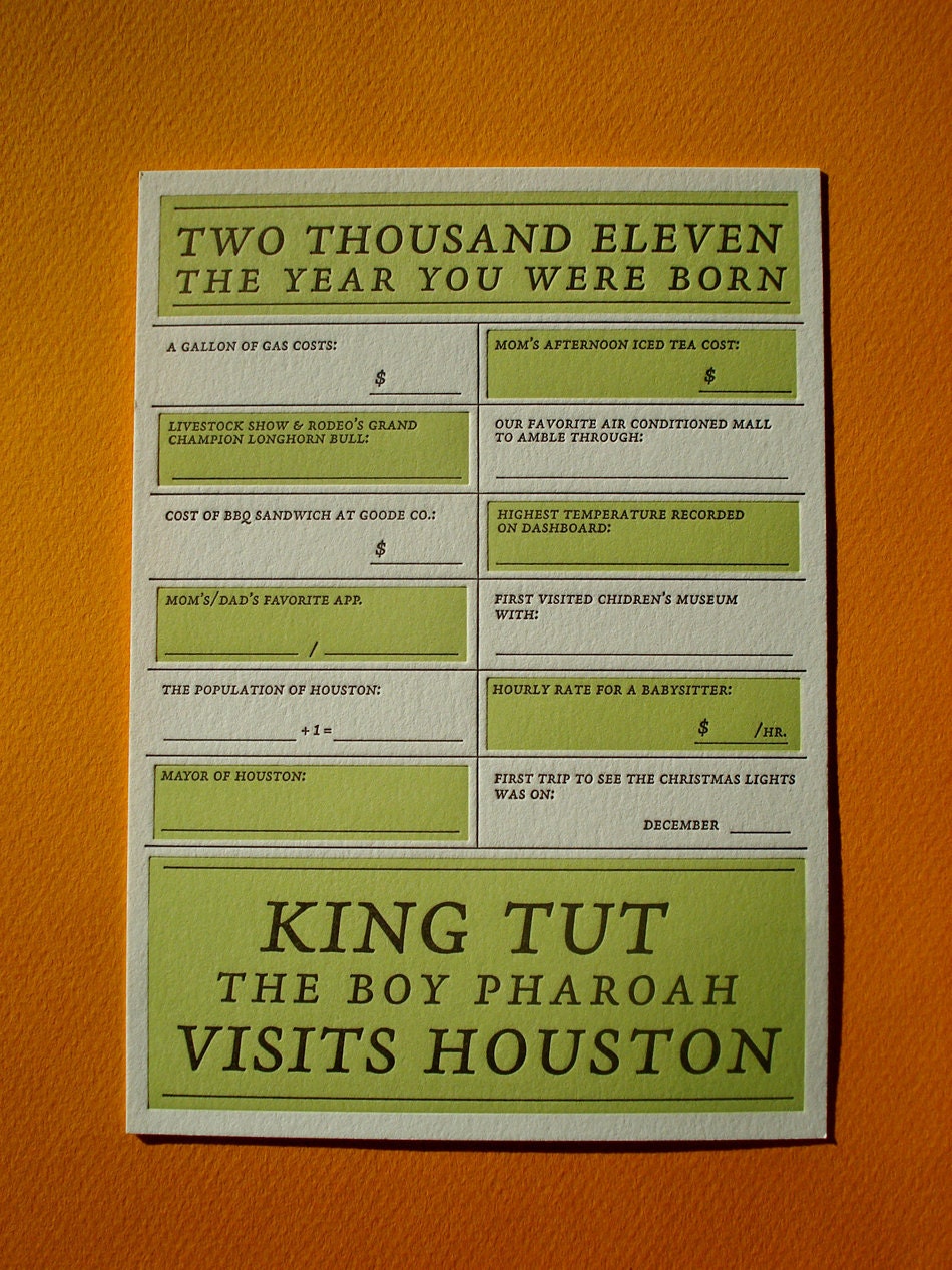 Houston 2011 Baby 'Year You Were Born' Letterpress Card