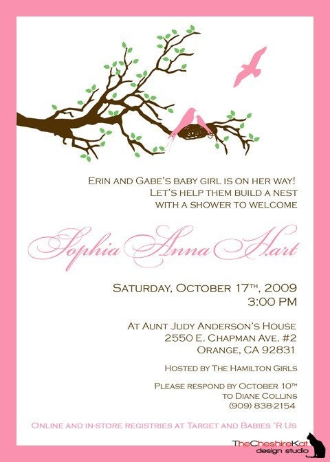 Building a Nest - Adorable and Elegant Baby Shower Invitation - Customizable Color and Text