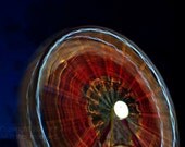 Turn, Turn, Turn - Ferris Wheel Photography Circle Carnival Circus Fair Red Black Blue Night Neon Fine Art Metallic Print - 8x10 Photograph