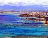 Waikiki -  Oahu Hawaii Honolulu Photography Beach Blue Teal Aqua Purple Island Panoramic Tropical Print Fine Art - 6x18 Photograph