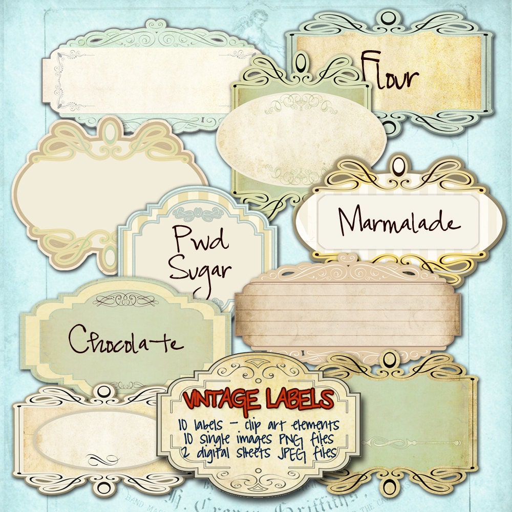 Instant Download - Digital collage sheet  VINTAGE LABELS jpeg and png files printable labels png jpg  / TL135