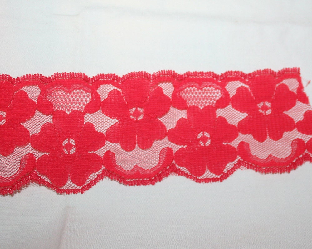 Hot Red Vintage Lace Trim Wide Sexy and Sweet