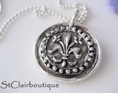 Fleur De Lis Wax Seal Style Pendant - Fine Silver