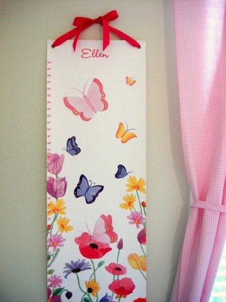 Butterfly Growth Chart with Flowers, Canvas Growth Chart, Personalized Growth Chart, Childrens Growth Chart