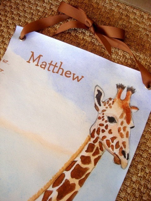 Giraffe Growth Chart, Canvas Growth Chart, Childrens Growth Chart, Personalized Growth Chart, Wall Growth Chart