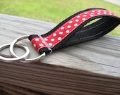 Key Fob - red white polka dot ribbon. black webbing. UGA