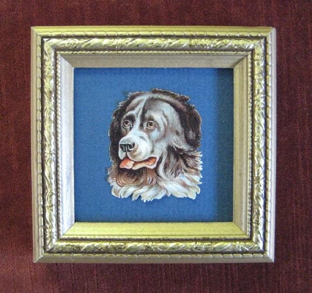 Vintage Dog Pet Portrait St. Bernard Victorian Scrap Framed