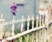 shabby chic fence photograph - Traces -8x12 print - romantic pale blue violet cottage decor gift for her