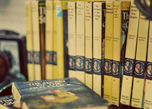 book print 5x7 photograph - It's A Mystery - nancy drew collection vintage yellow student bibliophile