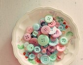Shabby Chic Photography - Bowl of Buttons 5x5 Photograph - pastel pink mint green retro vintage print Under15