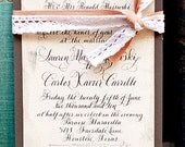Calligraphy Wedding Invitations Vintage Glam Love No. 022 handmade with vintage trimmings