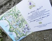 Save the Date or Wedding Invitation Watercolor and Calligraphy Map Booklet design and prints
