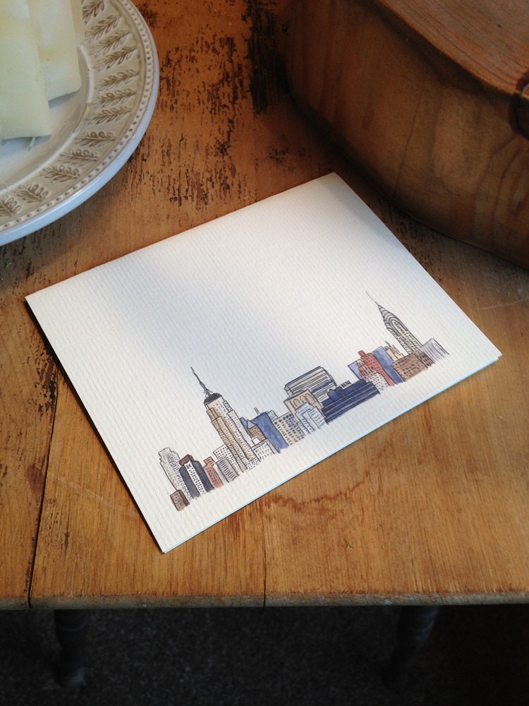 Watercolor Vintage New York City Skyline Card