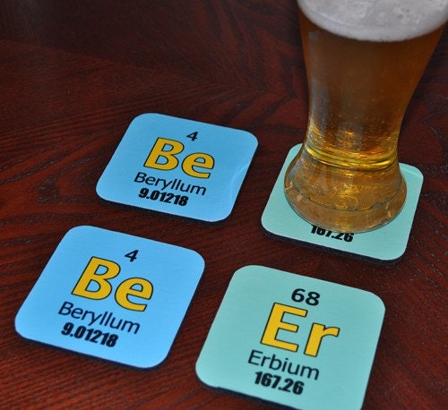 Periodic Table BEER Coaster Set Science Geek- 4 Square Drink Coaster Set