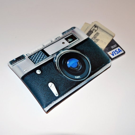 Business Card Case Retro Camera Black Silver Wallet Debit, Credit, Gift Card Sleeve