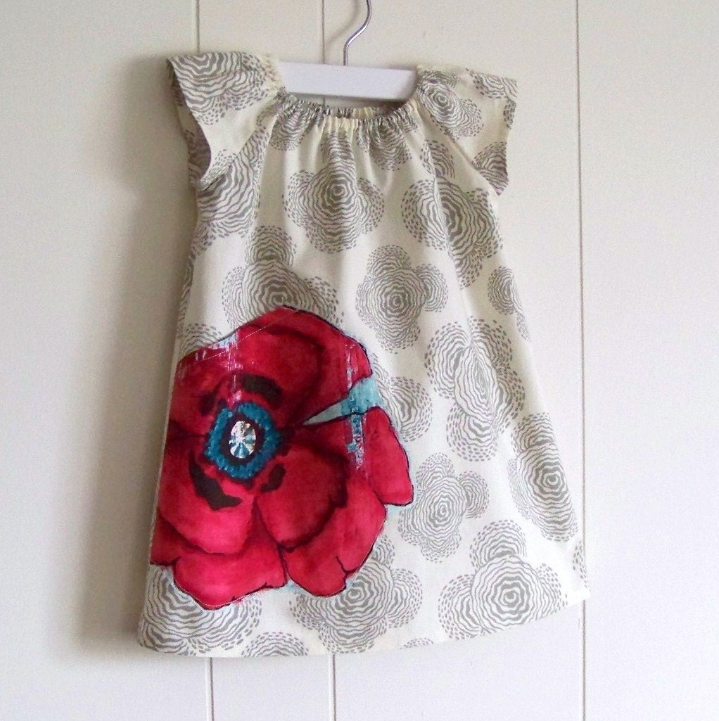 Top Selling Shift Tunic  / Grey Floating Buds / Pink Poppy Pocket / 6 Months, 12 Months, 2t, 3t, 4t, 5t, 6y by PerryFinalia