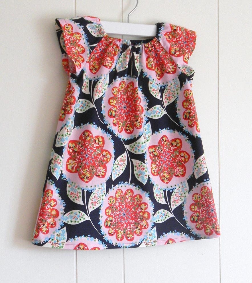 Country Navy Flower Tunic Dress /  Picture Perfect Girl Shift / 6 months,12 months, 2t, 3t, 4t, 5t, 6y by PerryFinalia