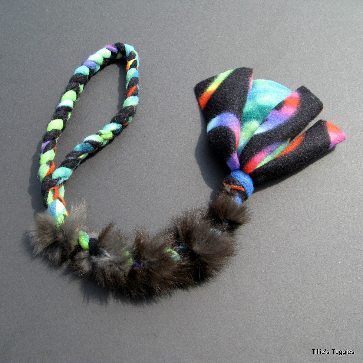 Real rabbit fur/fleece dog tug toy by TilliesTuggies on Etsy